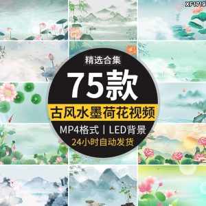 古风水墨荷花莲花夏日荷塘中国风古韵荷花LED大屏幕背景视频素材-泰戈创艺资源库