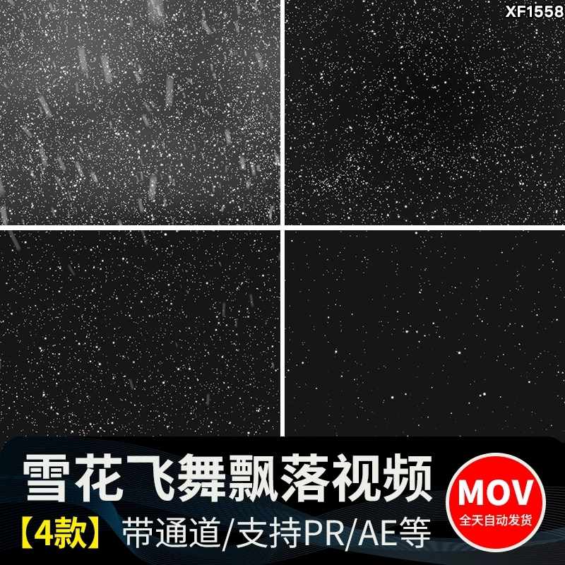 下雪雪花飘落大雪飞舞暴风雪景唯美特效ae/pr带透明通道视频素材-泰戈创艺资源库