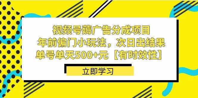 （8527期）视频号薅广告分成项目，年前偏门小玩法，次日出结果，单号单天500+元【…-泰戈创艺资源库