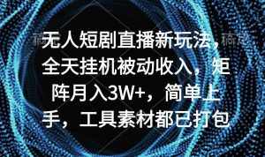 （9144期）无人短剧直播新玩法，全天挂机被动收入，矩阵月入3W+，简单上手，工具素…-泰戈创艺资源库