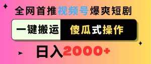 （9121期）视频号爆爽短剧推广，一键搬运，傻瓜式操作，日入2000+-泰戈创艺资源库