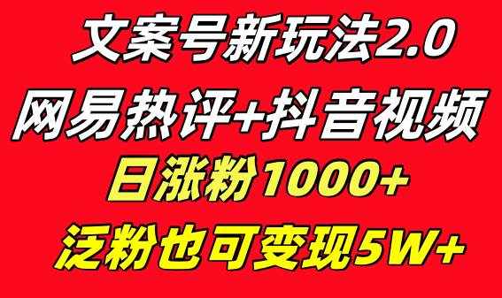 （8484期）文案号新玩法 网易热评+抖音文案 一天涨粉1000+ 多种变现模式 泛粉也可变现-泰戈创艺资源库
