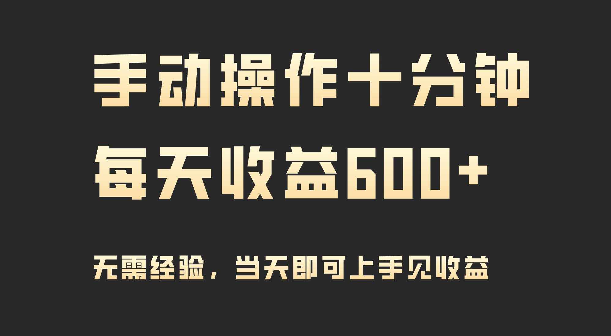 （9324期）手动操作十分钟，每天收益600+，当天实操当天见收益-泰戈创艺资源库