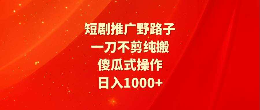 （9586期）短剧推广野路子，一刀不剪纯搬运，傻瓜式操作，日入1000+-泰戈创艺资源库