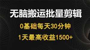 （10008期）每天30分钟，0基础无脑搬运批量剪辑，1天最高收益1500+-泰戈创艺资源库