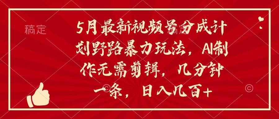 （10488期）5月最新视频号分成计划野路暴力玩法，ai制作，无需剪辑。几分钟一条，…-泰戈创艺资源库