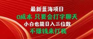 （10424期）最新蓝海项目 0成本 只要会打字聊天 小白也能日入三位数 不赚钱来打我-泰戈创艺资源库