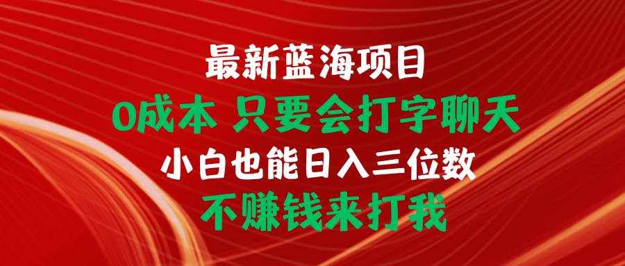 （10424期）最新蓝海项目 0成本 只要会打字聊天 小白也能日入三位数 不赚钱来打我-泰戈创艺资源库