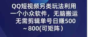 (9492期)QQ短视频另类玩法,利用一个小众软件,无脑搬运,无需剪辑单号日赚500~…-泰戈创艺资源库
