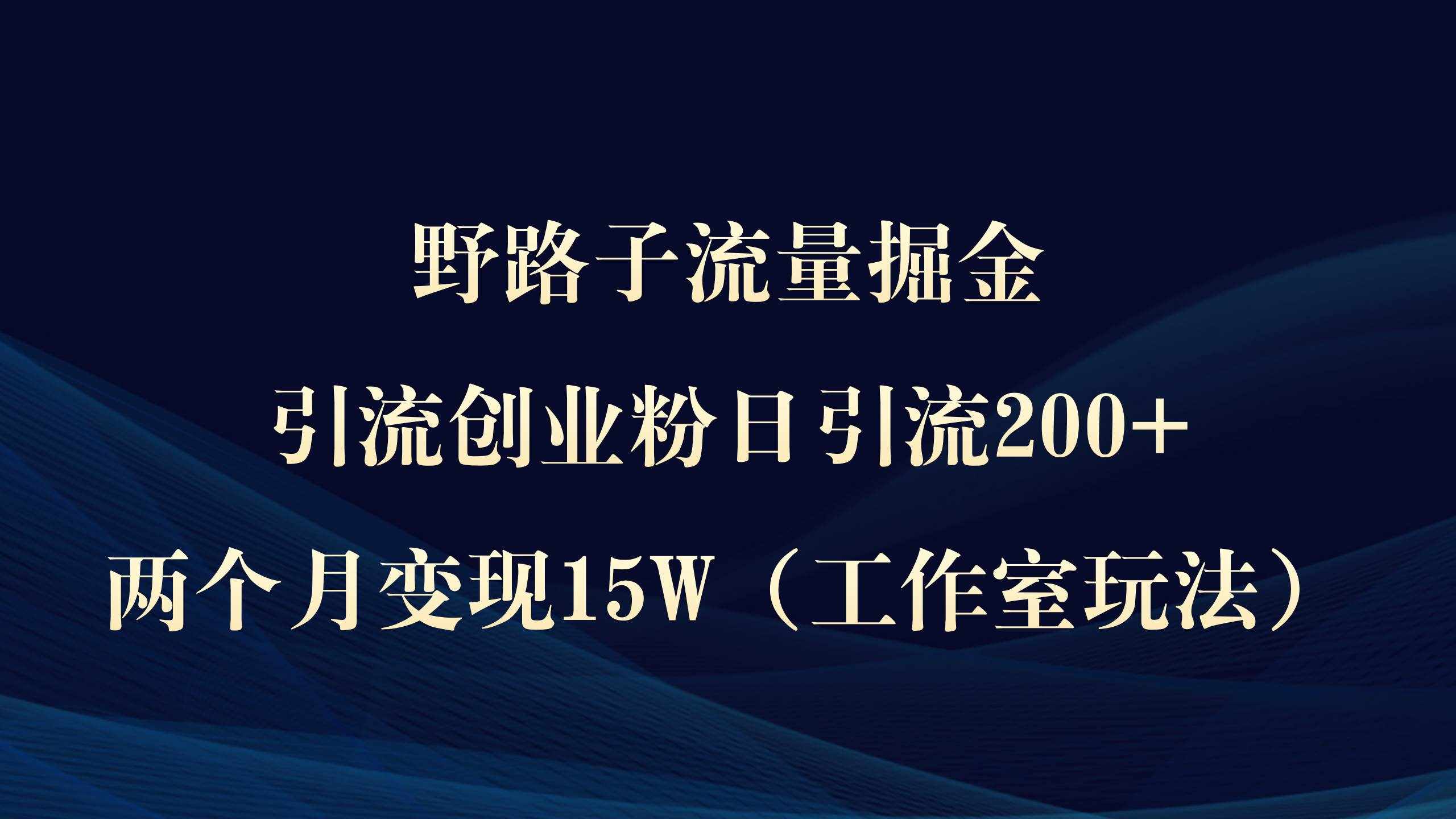 （9513期）野路子流量掘金，引流创业粉日引流200+，两个月变现15W（工作室玩法））-泰戈创艺资源库