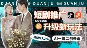 (9620期)短剧推广升级新玩法,AI一键二创去重,轻松月入2w+(教程+素材)-泰戈创艺资源库