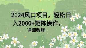 (9652期)2024风口项目,轻松日入2000+矩阵操作,详细教程-泰戈创艺资源库