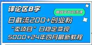 (9851期)评论区8字日载流200+创业粉 日稳定变现5000+24年四月最新教程!-泰戈创艺资源库