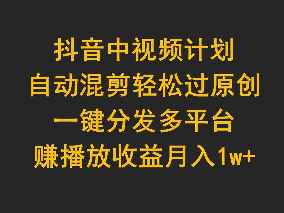 （9825期）抖音中视频计划，自动混剪轻松过原创，一键分发多平台赚播放收益，月入1w+-泰戈创艺资源库