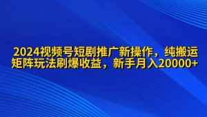 （9916期）2024视频号短剧推广新操作 纯搬运+矩阵连爆打法刷爆流量分成 小白月入20000-泰戈创艺资源库