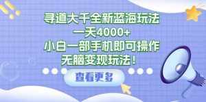 (9479期)寻道大千全新蓝海玩法,一天4000+,小白一部手机即可操作,无脑变现玩法!-泰戈创艺资源库