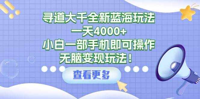 （9479期）寻道大千全新蓝海玩法，一天4000+，小白一部手机即可操作，无脑变现玩法！-泰戈创艺资源库