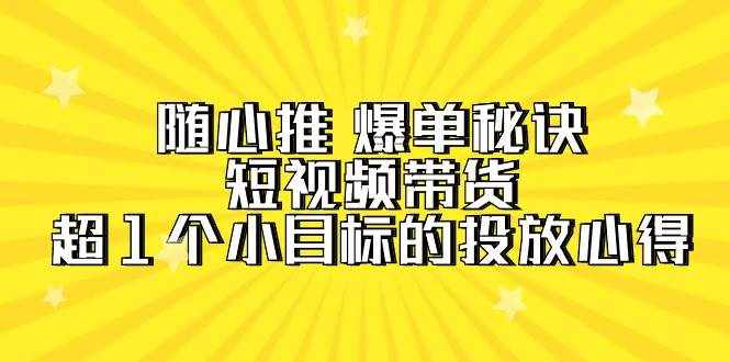 （9687期）随心推 爆单秘诀，短视频带货-超1个小目标的投放心得（7节视频课）-泰戈创艺资源库