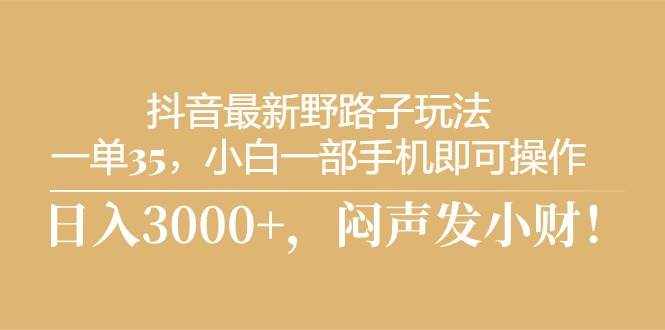 （10766期）抖音最新野路子玩法，一单35，小白一部手机即可操作，，日入3000+，闷…-泰戈创艺资源库