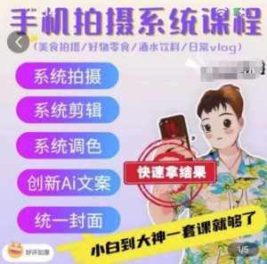 手机拍摄系统课程，美食拍摄/好物零食/酒水饮料/日常vlog-泰戈创艺资源库