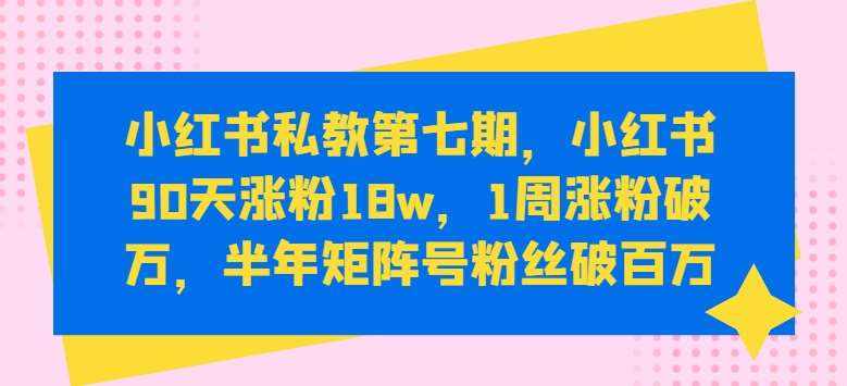 小红书私教第七期，小红书90天涨粉18w，1周涨粉破万，半年矩阵号粉丝破百万-泰戈创艺资源库