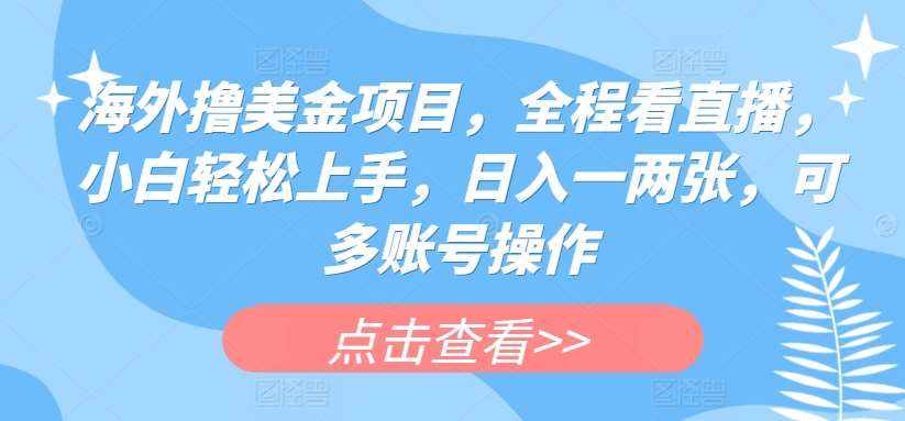 海外撸美金项目，全程看直播，小白轻松上手，日入一两张，可多账号操作【揭秘】-泰戈创艺资源库