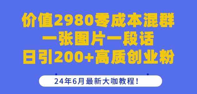 价值2980零成本混群一张图片一段话日引200+高质创业粉，24年6月最新大咖教程【揭秘】-泰戈创艺资源库