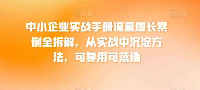中小企业实战手册流量增长案例全拆解，从实战中沉淀方法，可复用可落地-泰戈创艺资源库