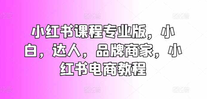 小红书课程专业版，小白，达人，品牌商家，小红书电商教程-泰戈创艺资源库