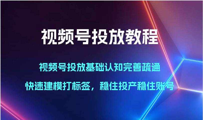 视频号投放教程-视频号投放基础认知完善疏通，快速建模打标签，稳住投产稳住账号-泰戈创艺资源库