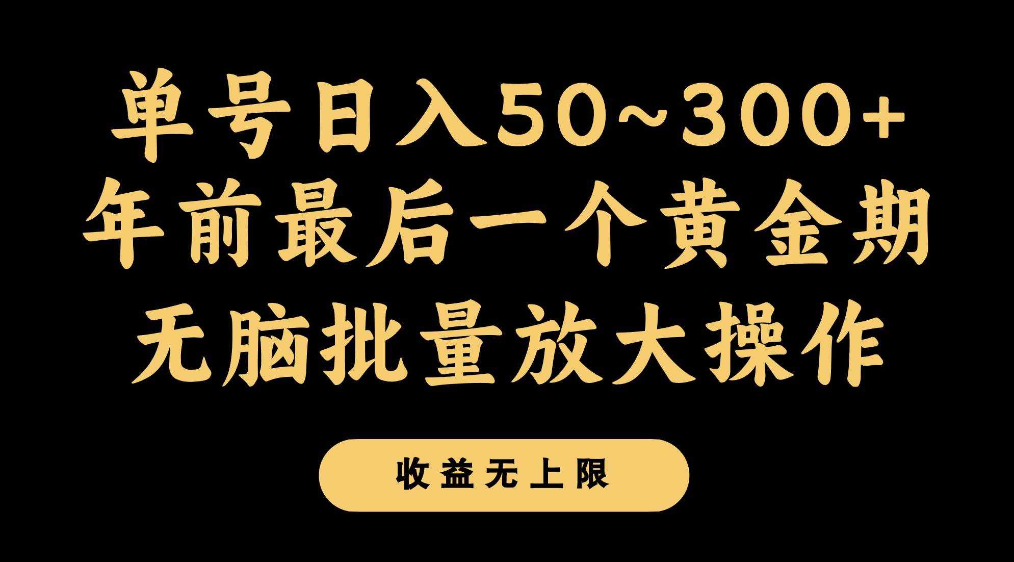 年前最后一个黄金期，单号日入300+，可无脑批量放大操作-泰戈创艺资源库