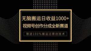 单日收益1000+，新类目新赛道，视频号创作分成无脑搬运100%上热门-泰戈创艺资源库