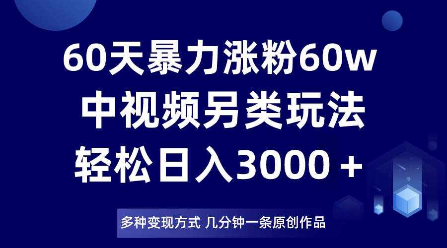 60天暴力涨粉60W，中视频另类玩法，日入3000＋，几分钟一条原创作品多种变现方式-泰戈创艺资源库