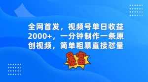 全网首发，视频号单日收益2000+，一分钟制作一条原创视频，简单粗暴-泰戈创艺资源库