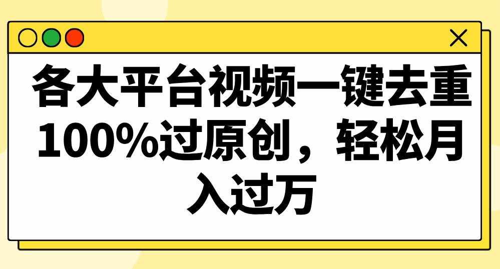 各大平台视频一键去重，100%过原创，轻松月入过万！-泰戈创艺资源库