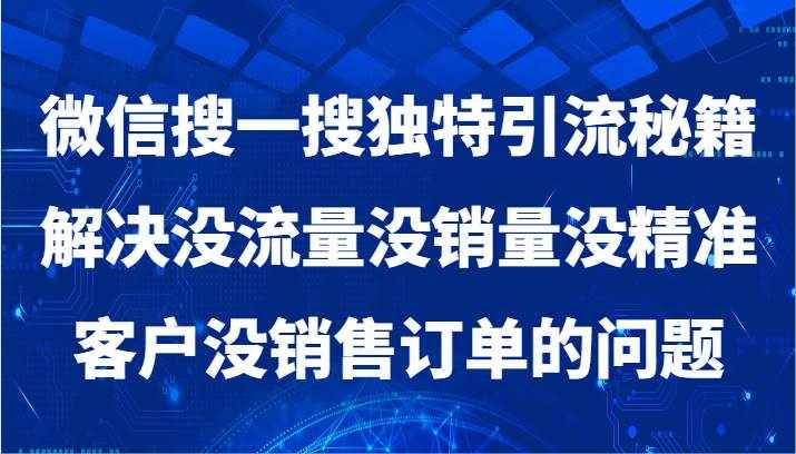 微信搜一搜暴力引流，解决没流量没销量没精准客户没销售订单的问题-泰戈创艺资源库