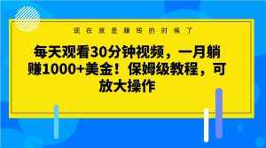 每天观看30分钟视频,一月躺赚1000+美金!保姆级教程,可放大操作-泰戈创艺资源库