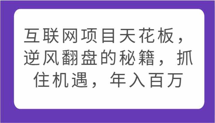 互联网项目天花板，逆风翻盘的秘籍，抓住机遇，年入百万-泰戈创艺资源库