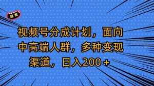 视频号分成计划，面向中高端人群，多种变现渠道，日入200＋-泰戈创艺资源库