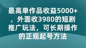 最高单作品收益5000+,外面收3980的短剧推广玩法,可长期操作的正规起号方法-泰戈创艺资源库