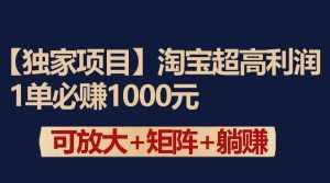 独家淘宝超高利润项目:1单必赚1000元,可放大可矩阵操作-泰戈创艺资源库