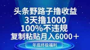 头条野路子撸收益，3天撸1000，100%不违规，复制粘贴月入6000＋-泰戈创艺资源库