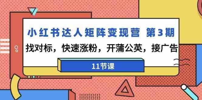 小红书达人矩阵变现营第3期，找对标，快速涨粉，开蒲公英，接广告（11节课）-泰戈创艺资源库
