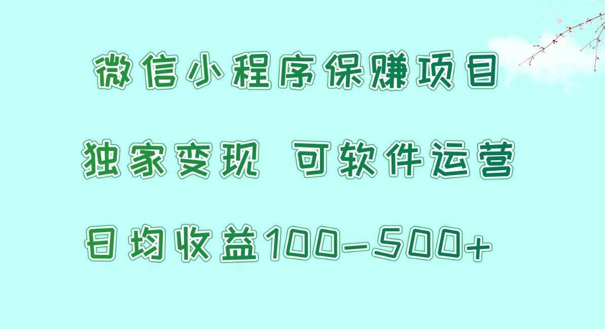 微信小程序保赚项目，日均收益100~500+，独家变现，可软件运营-泰戈创艺资源库