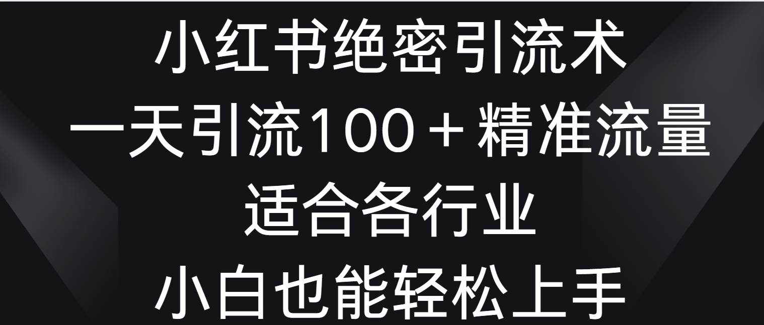 小红书绝密引流术，一天引流100＋精准流量，适合各个行业，小白也能轻松上手-泰戈创艺资源库