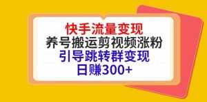 快手流量变现，养号搬运剪视频涨粉，引导跳转群变现日赚300+-泰戈创艺资源库
