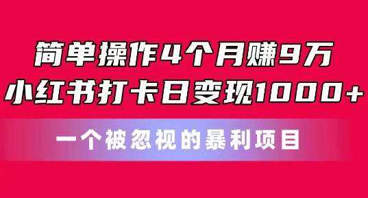 简单操作4个月赚9w，小红书打卡日变现1k，一个被忽视的暴力项目【揭秘】-泰戈创艺资源库