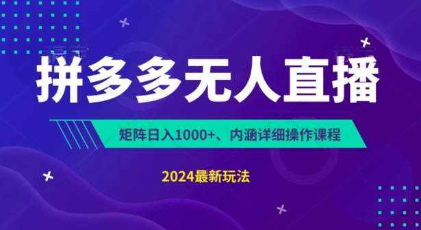 拼多多无人直播不封号，0投入，3天必起，无脑挂机，日入1k+【揭秘】-泰戈创艺资源库