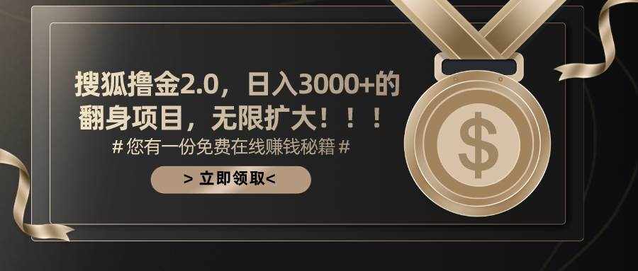 （11196期）搜狐撸金2.0日入3000+，可无限扩大的翻身项目-泰戈创艺资源库
