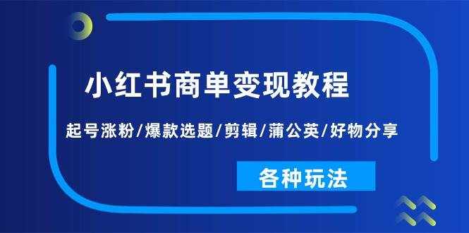 （11164期）小红书商单变现教程：起号涨粉/爆款选题/剪辑/蒲公英/好物分享/各种玩法-泰戈创艺资源库